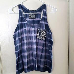 Superdry Gray & White Tie Dyed Racerback Vest Tank with Sequin Pocket SZ M